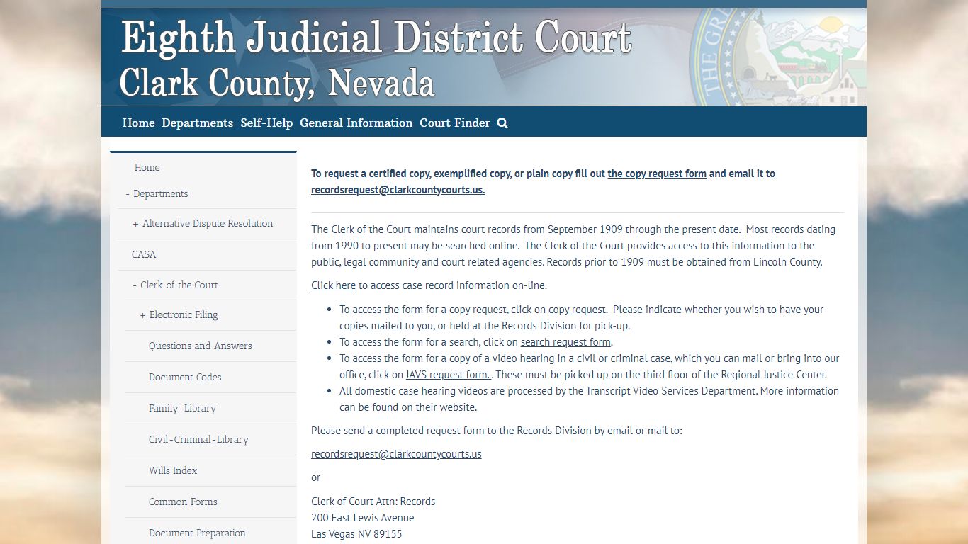 Records Search and Viewing – Eighth Judicial District Court